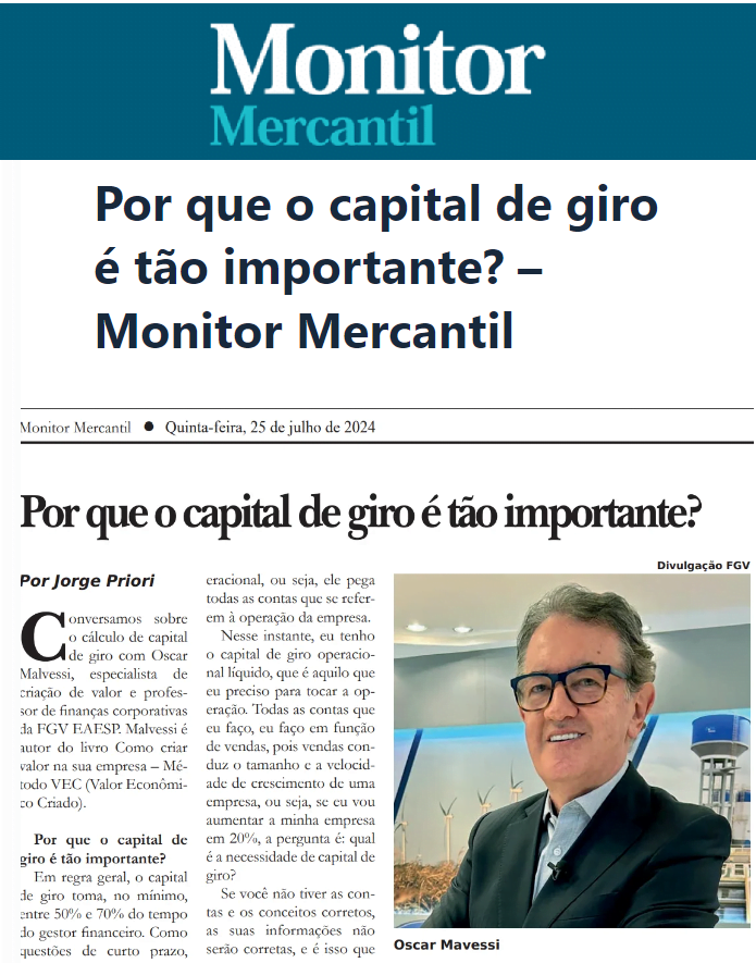 Por que o capital de giro é tão importante? – Monitor Mercantil – 25/07/2024